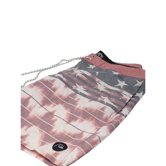 Quicksilver Drawstring Board Shorts Pockets Mid-Thigh‎ Flag Graphic Size 38 - Picture 1 of 8
